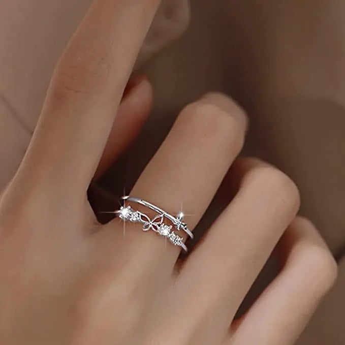 Double Layer Butterfly Diamond Ring Set