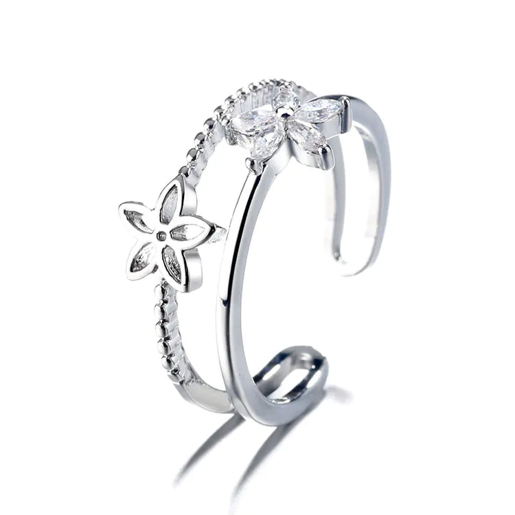 Double-Layer Flower Ring - Korean Simple Design