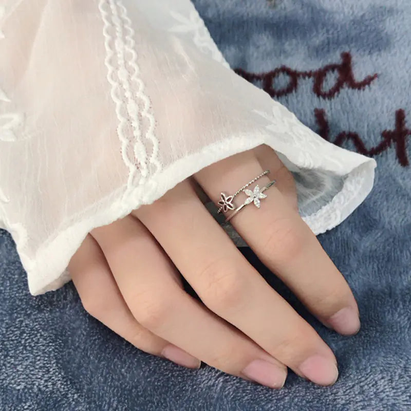 Double-Layer Flower Ring - Korean Simple Design