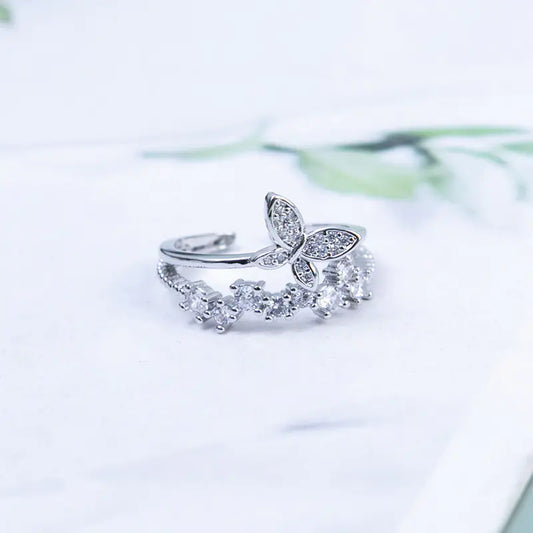 Double Butterfly Women's Copper Ring with Diamond Set