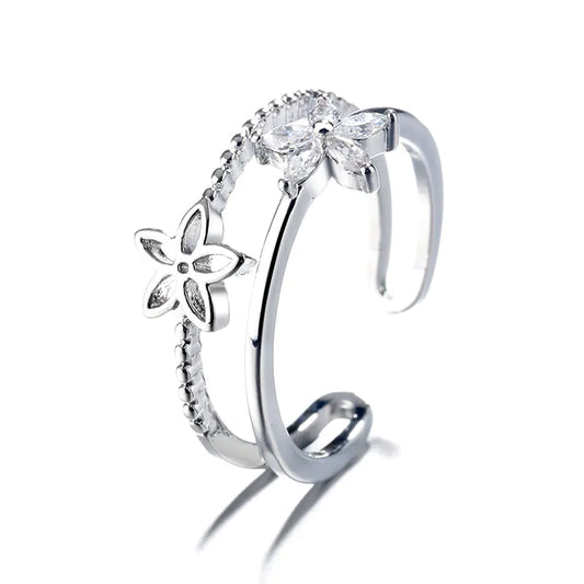 Double-Layer Flower Ring - Korean Simple Design
